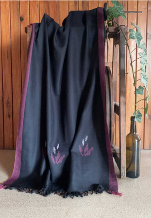 Black Patterned Merino Stole