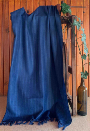 Blue Lined Merino Wool Stole