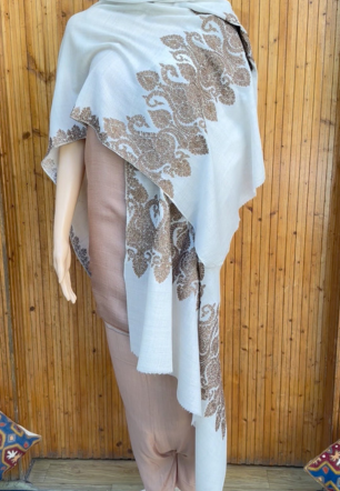 Embroidered Wedding Ivory Cashmere Shawl