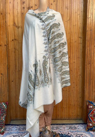 Embroidered wedding cream Cashmere shawl