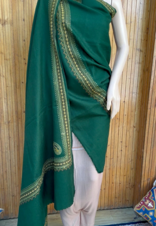 Green embroidered wool shawl