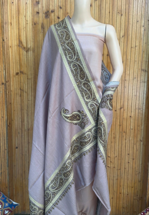 Lavender Mocha embroidered fine wool shawl