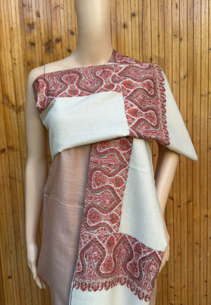white red embroidered Pashmina shawl
